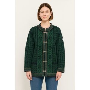 Nordstrikk Womens Virgin Wool Nordic Fair Isle Cardigan Jacket L Cottagecore